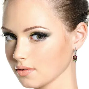 2.12 Carat 14K Solid White Gold Flowers Earrings Ruby Peridot