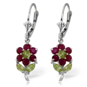 2.12 Carat 14K Solid White Gold Flowers Earrings Ruby Peridot