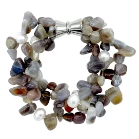 224-09 | BROWN AGATE & PEARL TRIPLE STRAND BRACELET
