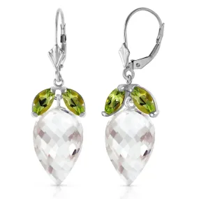 25.5 Carat 14K Solid White Gold Earrings Peridot Briolette White Topaz
