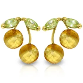 2.9 Carat 14K Solid Yellow Gold Earrings Citrine Peridot