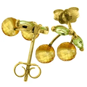 2.9 Carat 14K Solid Yellow Gold Earrings Citrine Peridot