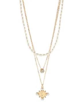 3 Layered Coin & Pearl Necklace