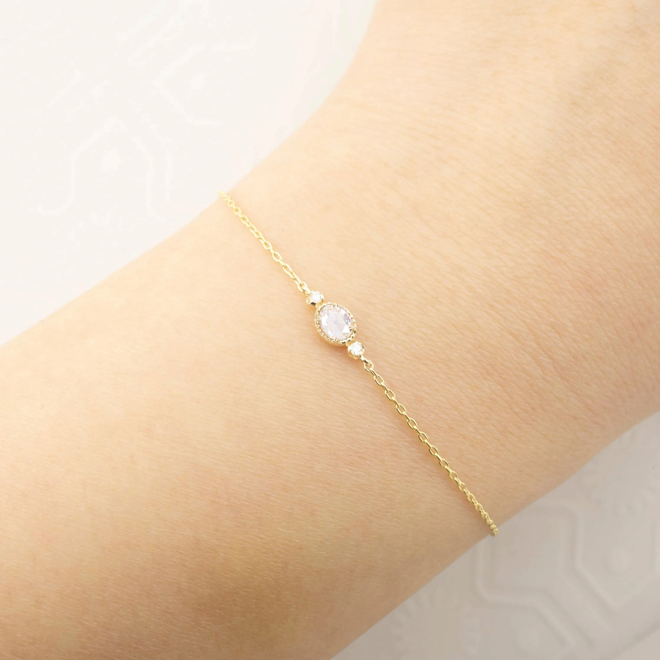 3 Stone Diamond Bracelet, 14k Yellow Gold