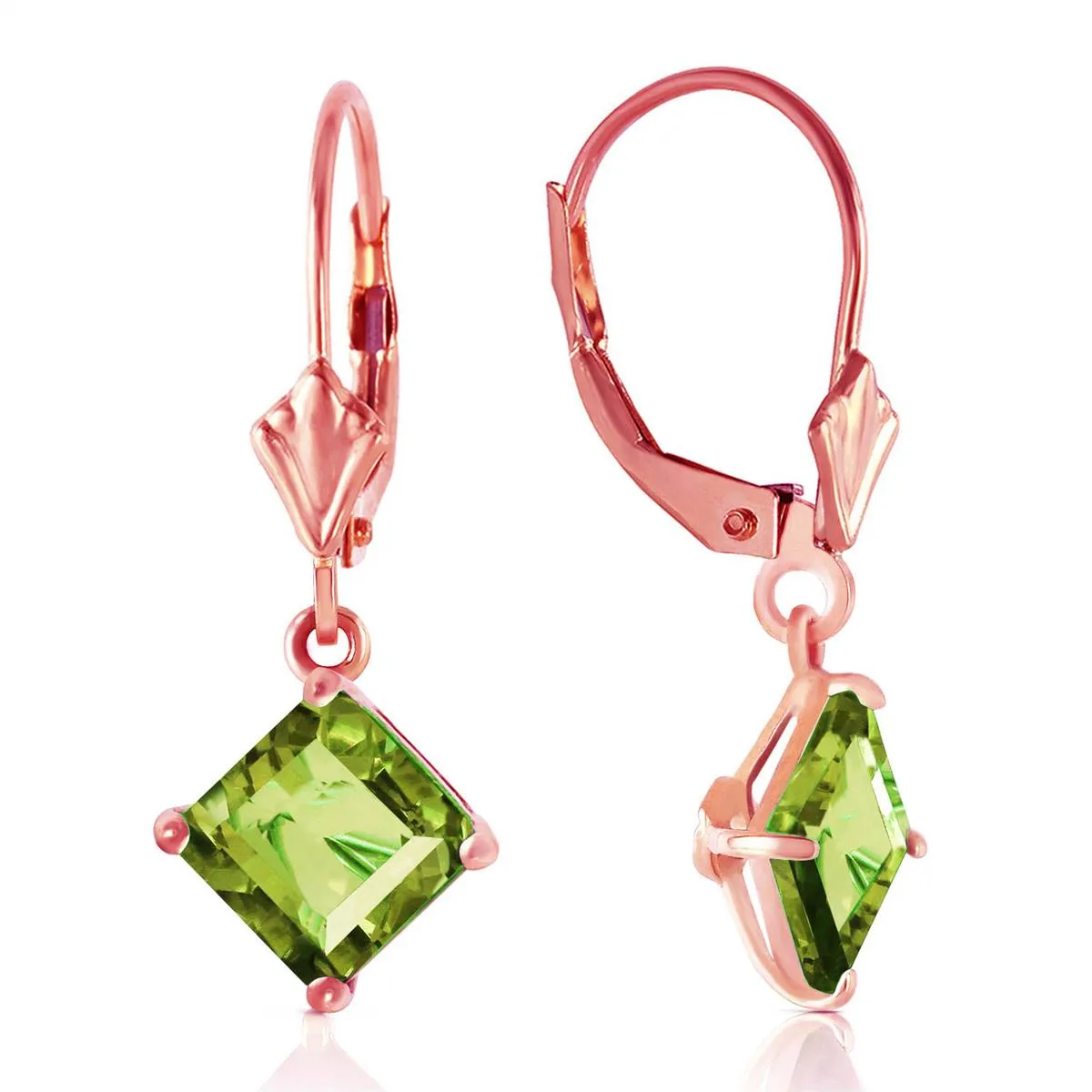 3.2 Carat 14K Solid Rose Gold Peridot Simplicity Earrings