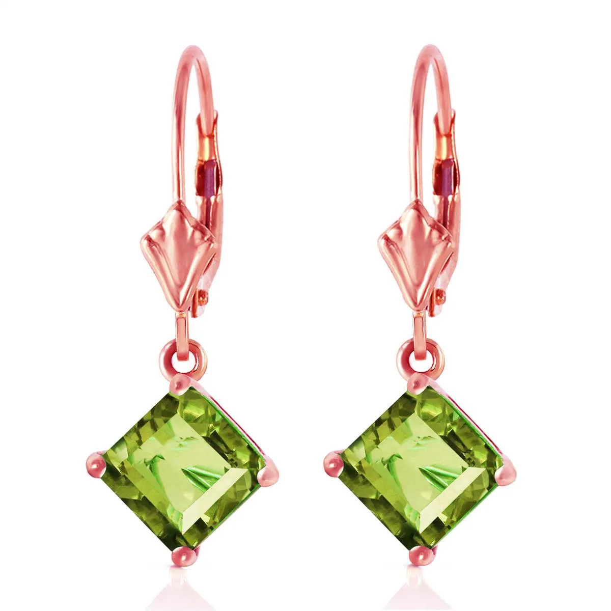 3.2 Carat 14K Solid Rose Gold Peridot Simplicity Earrings