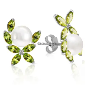 3.25 Carat 14K Solid White Gold Stud Earrings Natural Peridot Pearl