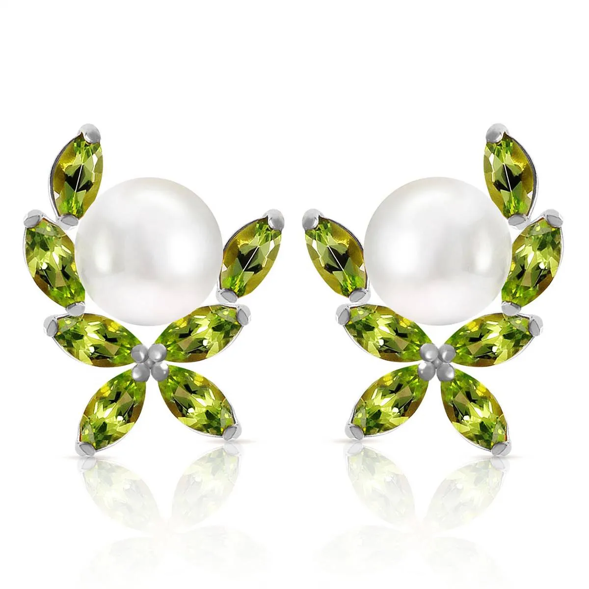 3.25 Carat 14K Solid White Gold Stud Earrings Natural Peridot Pearl