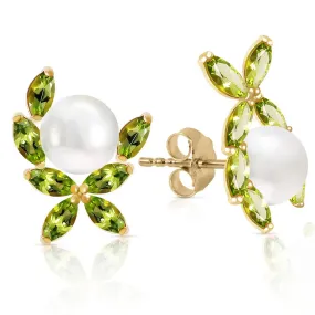 3.25 Carat 14K Solid Yellow Gold Stud Earrings Natural Peridot Pearl