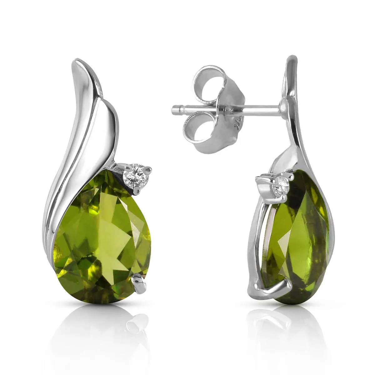 4.26 Carat 14K Solid White Gold Stud Earrings Diamond Peridot Certified