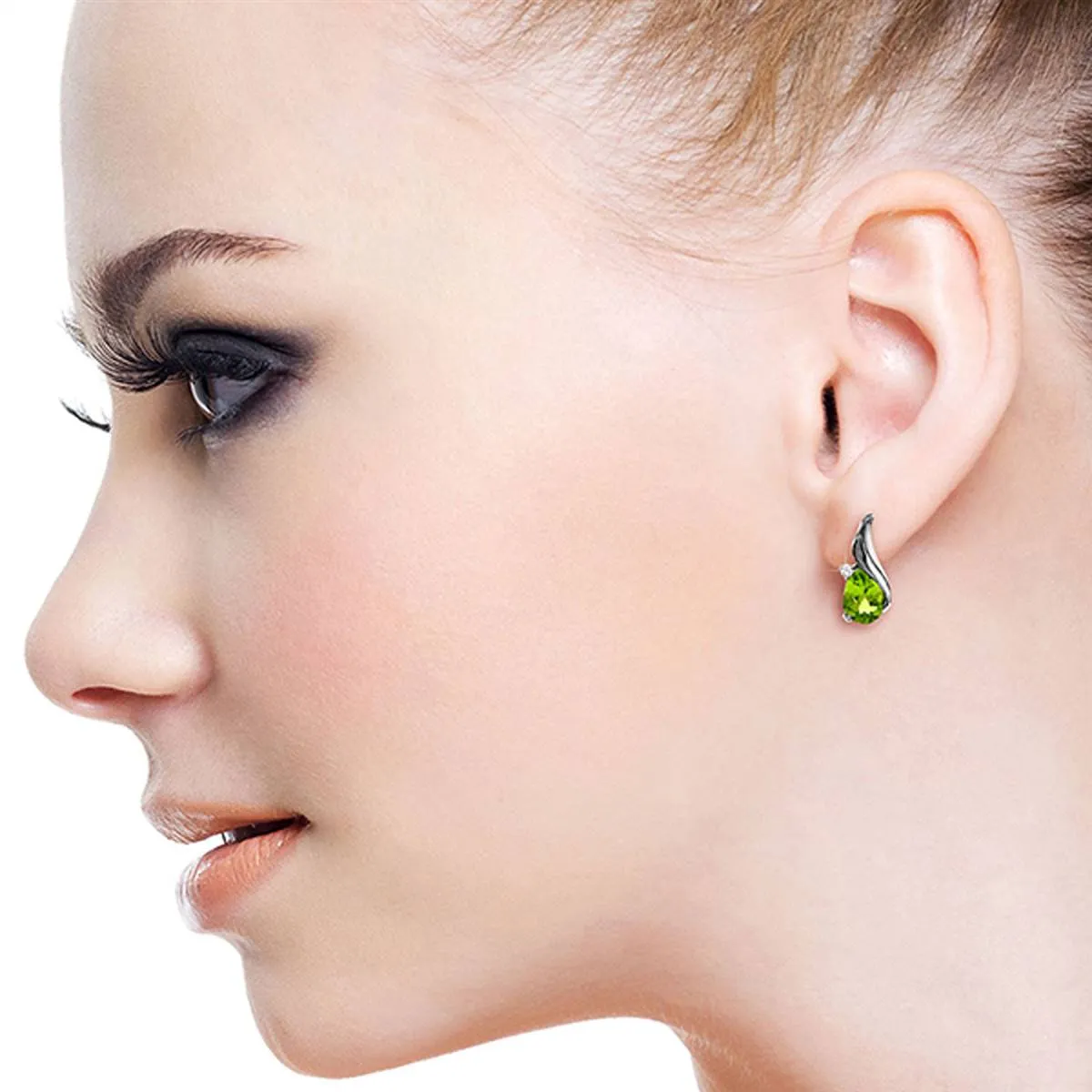 4.26 Carat 14K Solid White Gold Stud Earrings Diamond Peridot Certified