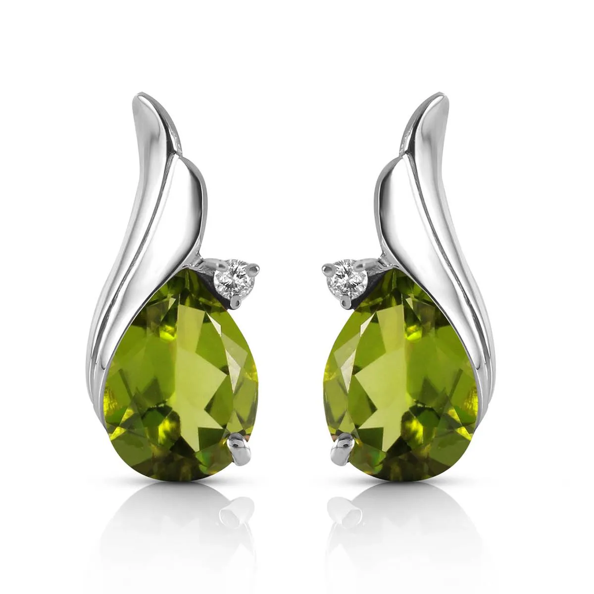 4.26 Carat 14K Solid White Gold Stud Earrings Diamond Peridot Certified