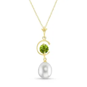 4.5 Carat 14K Solid Yellow Gold Perfect Solution Peridot Pearl Necklace