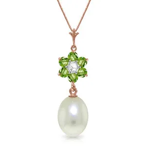 4.53 Carat 14K Solid Rose Gold Necklace Natural Pearl, Peridot Diamond