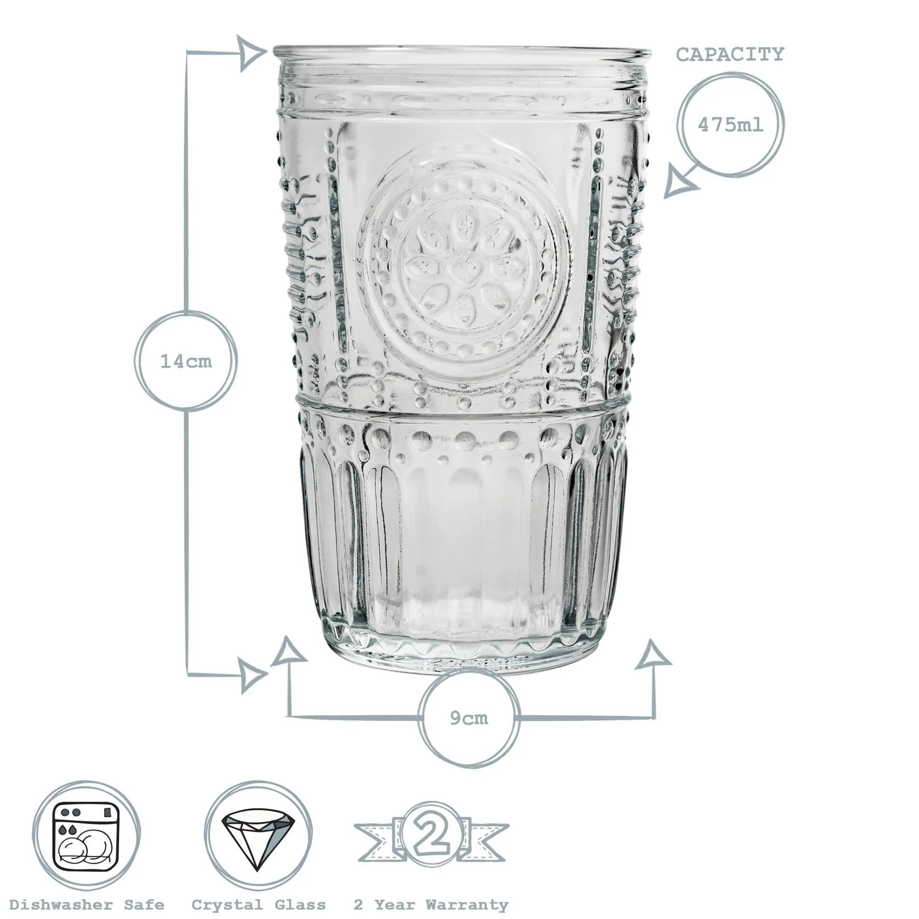 475ml Romantic Highball Glasses - Pack of Six - By Bormioli Rocco
