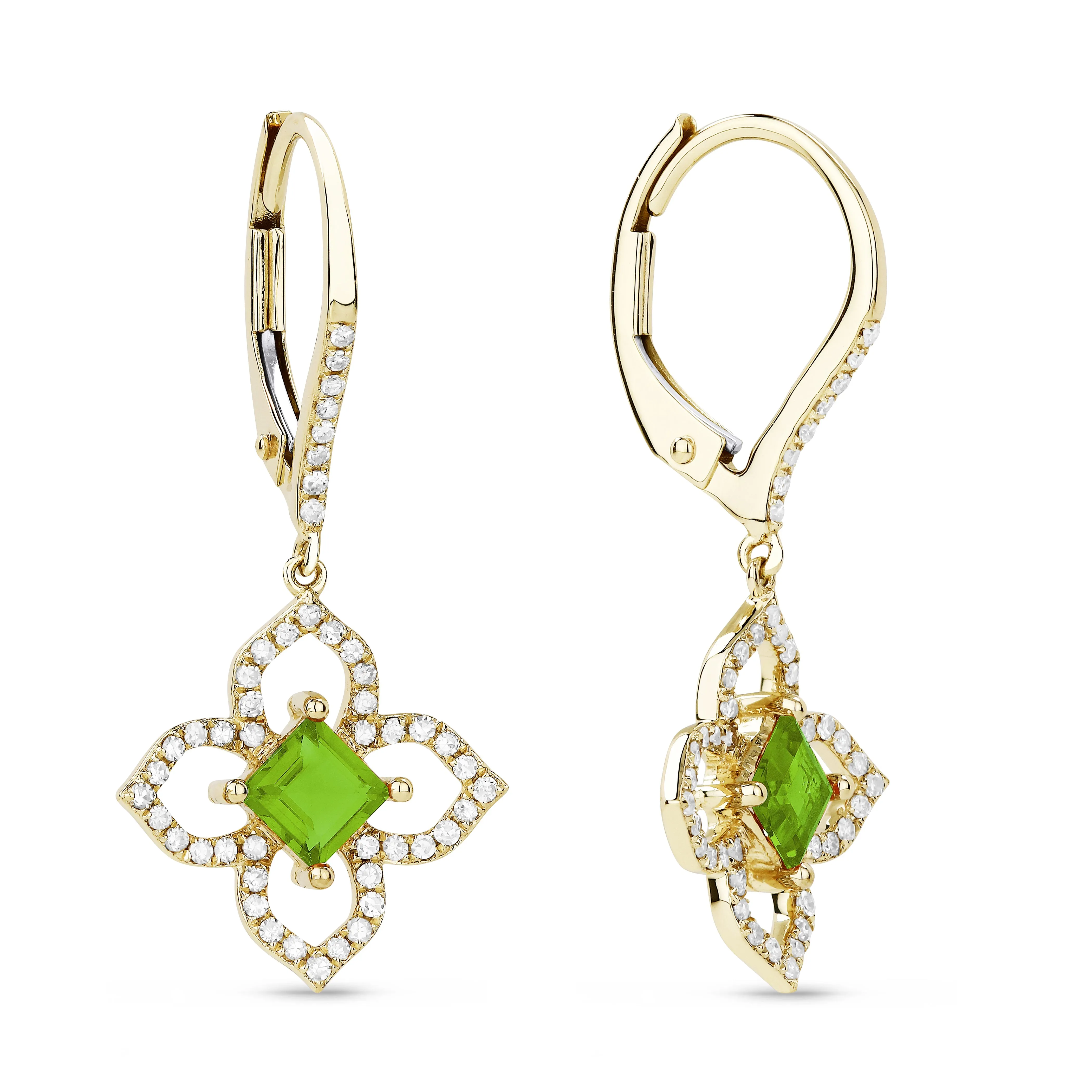4mm 0.78ct Peridot Drop/Dangle Earrings in 14K Yellow Gold