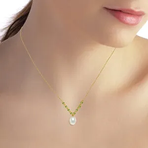 5 Carat 14K Solid Yellow Gold Necklace Natural Peridot Pearl