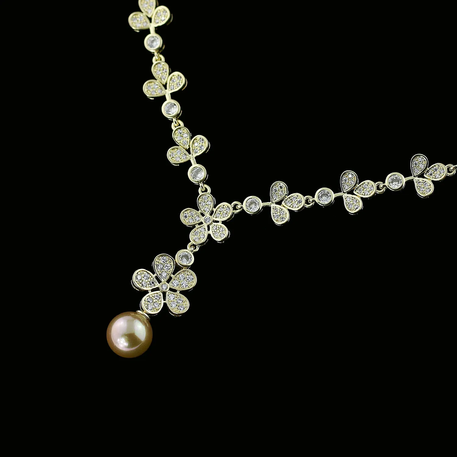5A Cubic Zirconia Bride Pearls Necklace Earring Set for Wedding CN10267