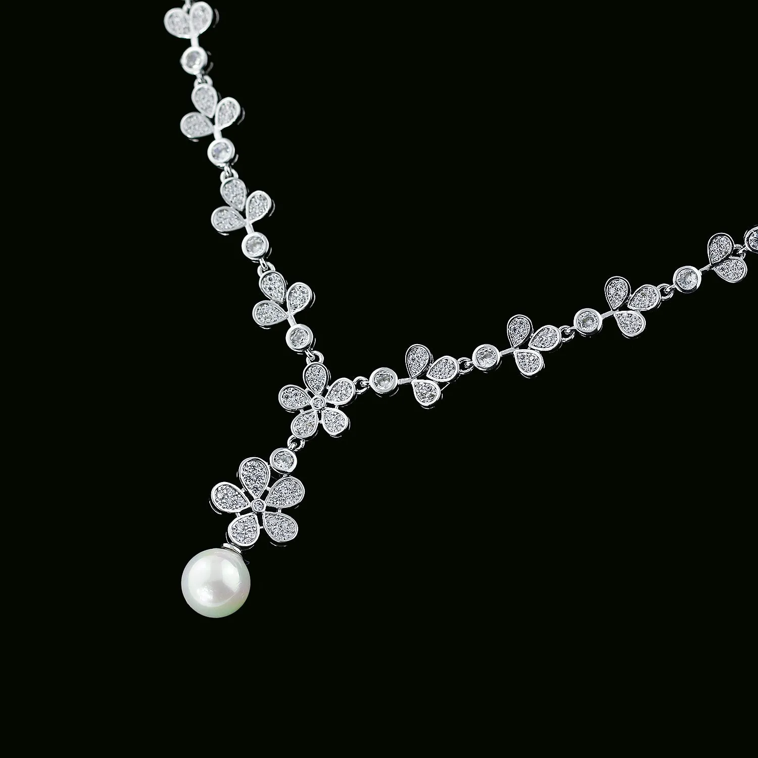 5A Cubic Zirconia Bride Pearls Necklace Earring Set for Wedding CN10267