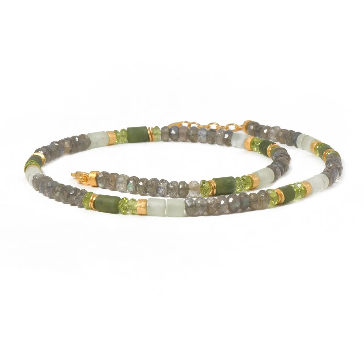 5mm Labradorite, Peridot & Prehnite 24K Gold Vermeil Necklace
