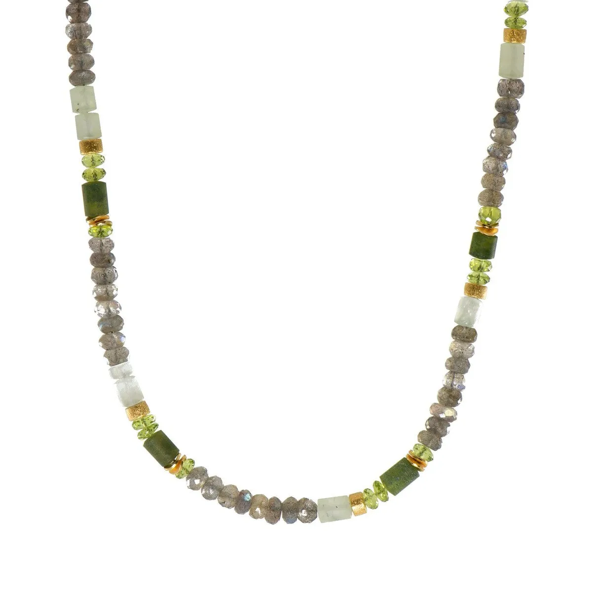 5mm Labradorite, Peridot & Prehnite 24K Gold Vermeil Necklace