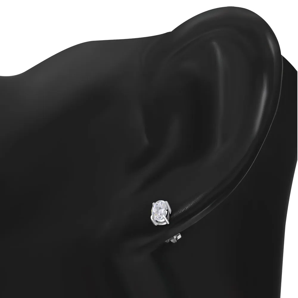 5x7mm Oval Prong-Set Clear CZ Sterling Silver Stud Earrings
