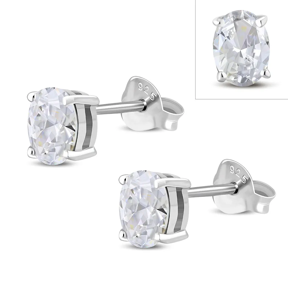 5x7mm Oval Prong-Set Clear CZ Sterling Silver Stud Earrings