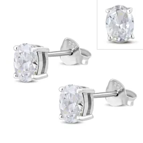 5x7mm Oval Prong-Set Clear CZ Sterling Silver Stud Earrings