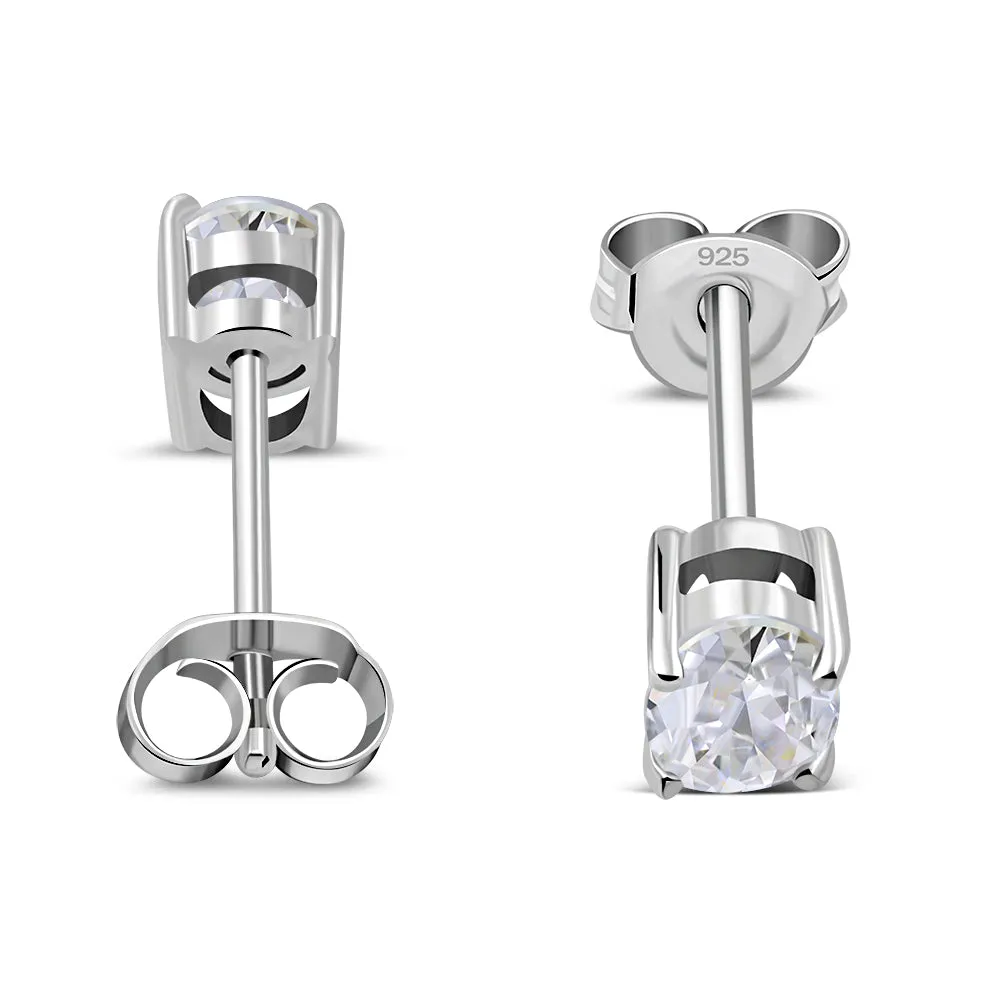 5x7mm Oval Prong-Set Clear CZ Sterling Silver Stud Earrings