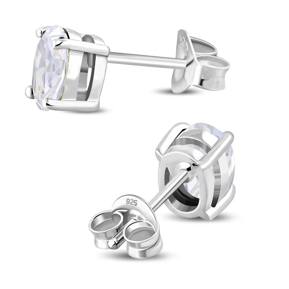 5x7mm Oval Prong-Set Clear CZ Sterling Silver Stud Earrings