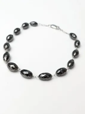 7" Black Diamond Oval Rosary Bracelet in 14KW