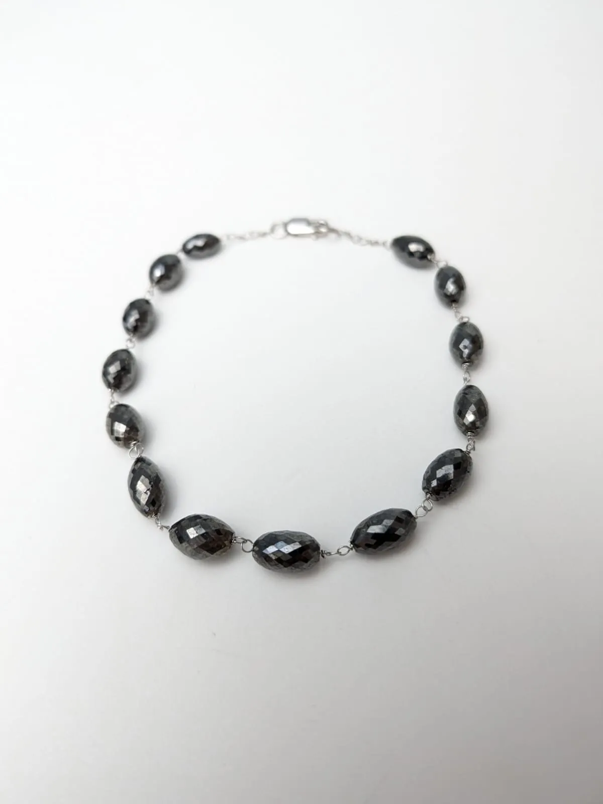 7" Black Diamond Oval Rosary Bracelet in 14KW