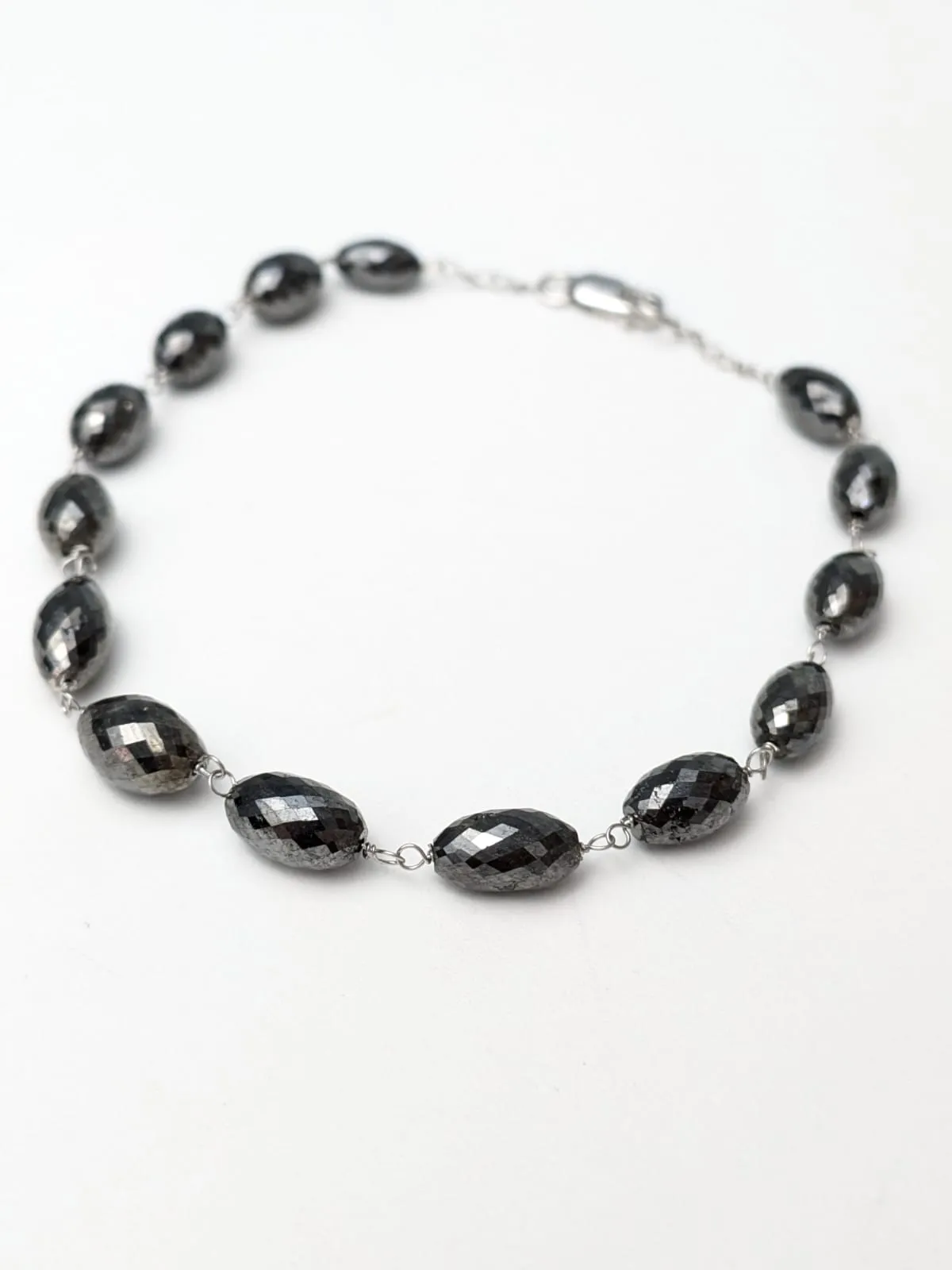 7" Black Diamond Oval Rosary Bracelet in 14KW