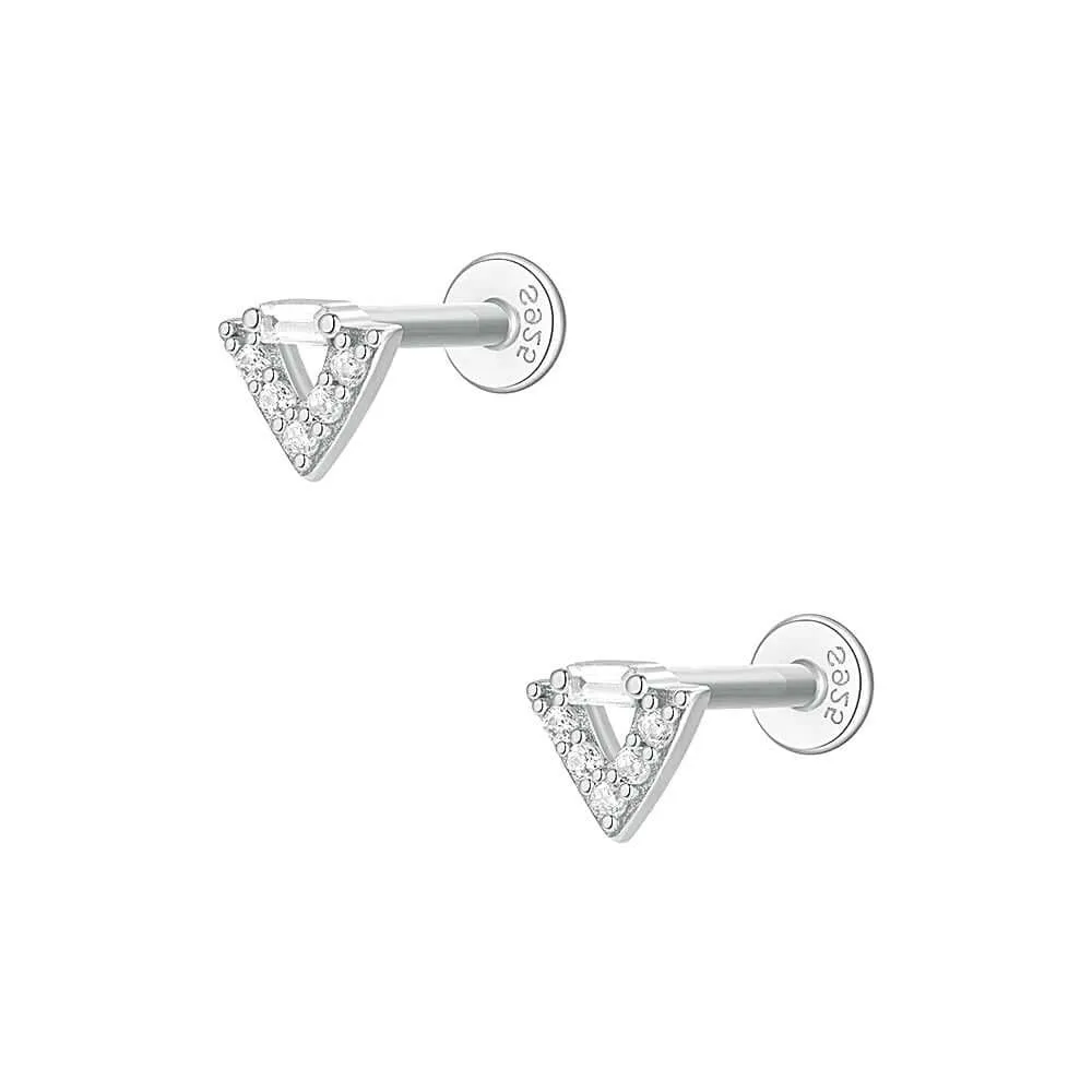 925 Silver Triangular CZ Diamond Flat Back Earrings