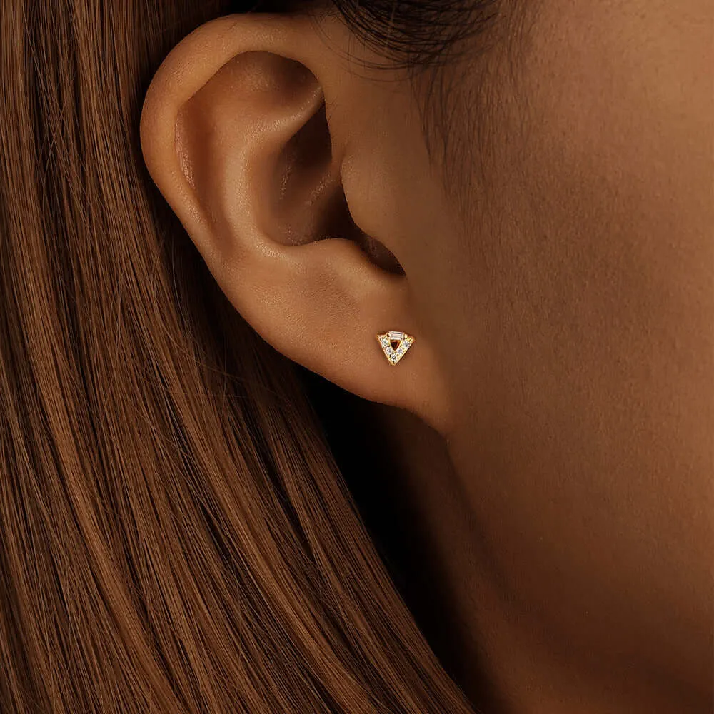 925 Silver Triangular CZ Diamond Flat Back Earrings