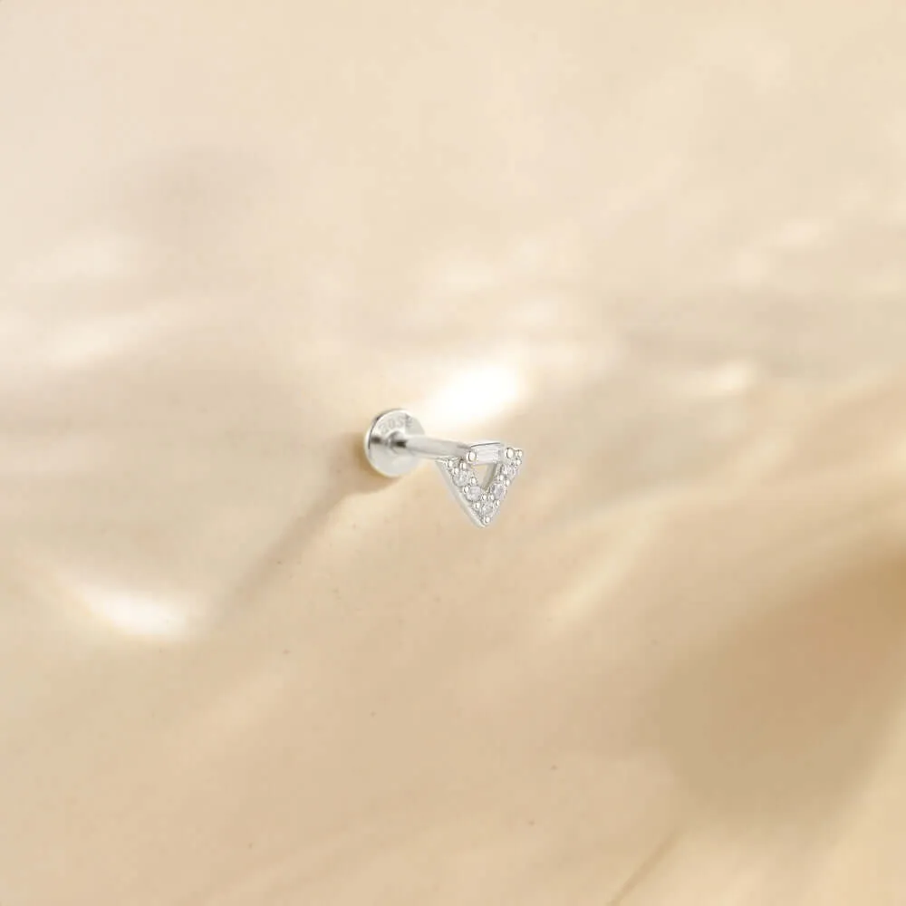 925 Silver Triangular CZ Diamond Flat Back Earrings