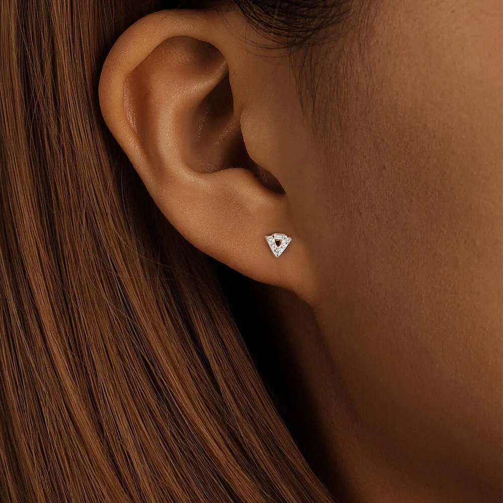 925 Silver Triangular CZ Diamond Flat Back Earrings