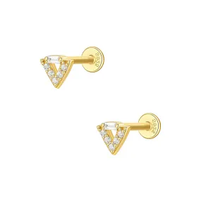 925 Silver Triangular CZ Diamond Flat Back Earrings