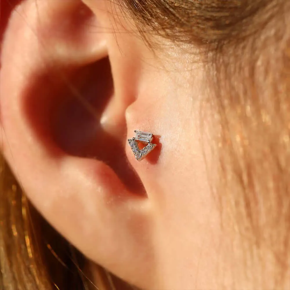 925 Silver Triangular CZ Diamond Flat Back Earrings