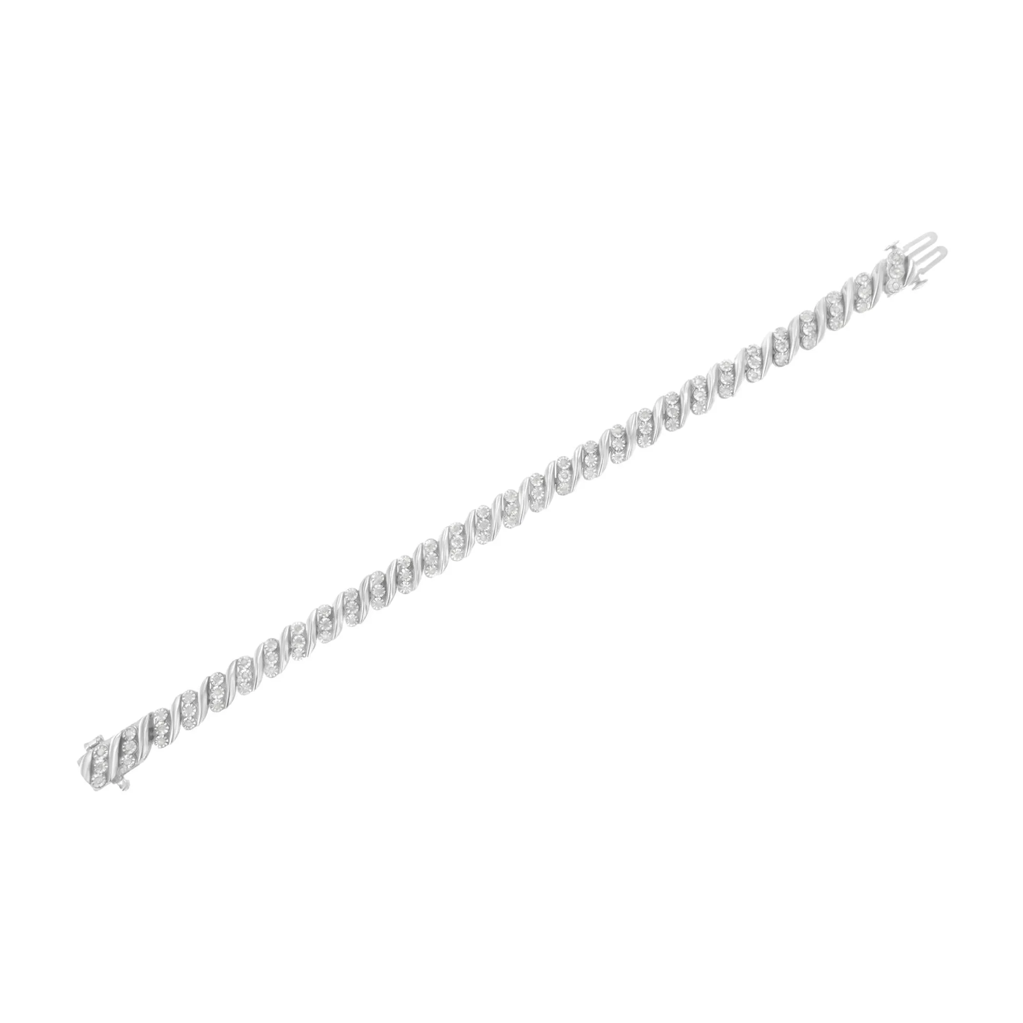 .925 Sterling Silver 3-Stone Row Diamond "S" Link Bracelet (1 cttw, I-J Color, I3 Clarity) - Size 7.5"