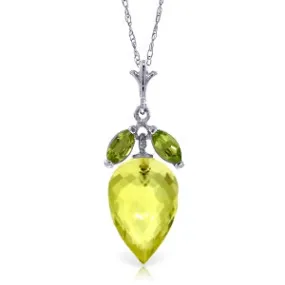 9.5 Carat 14K Solid White Gold Necklace Peridot Briolette Lemon Quartz