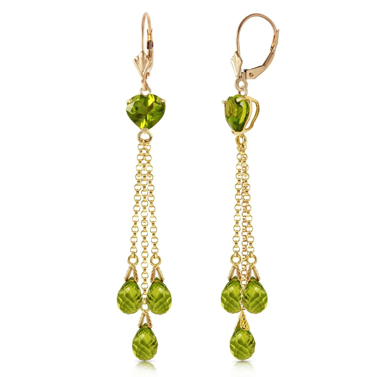 9.5 Carat 14K Solid Yellow Gold Chandelier Earrings Briolette Peridot