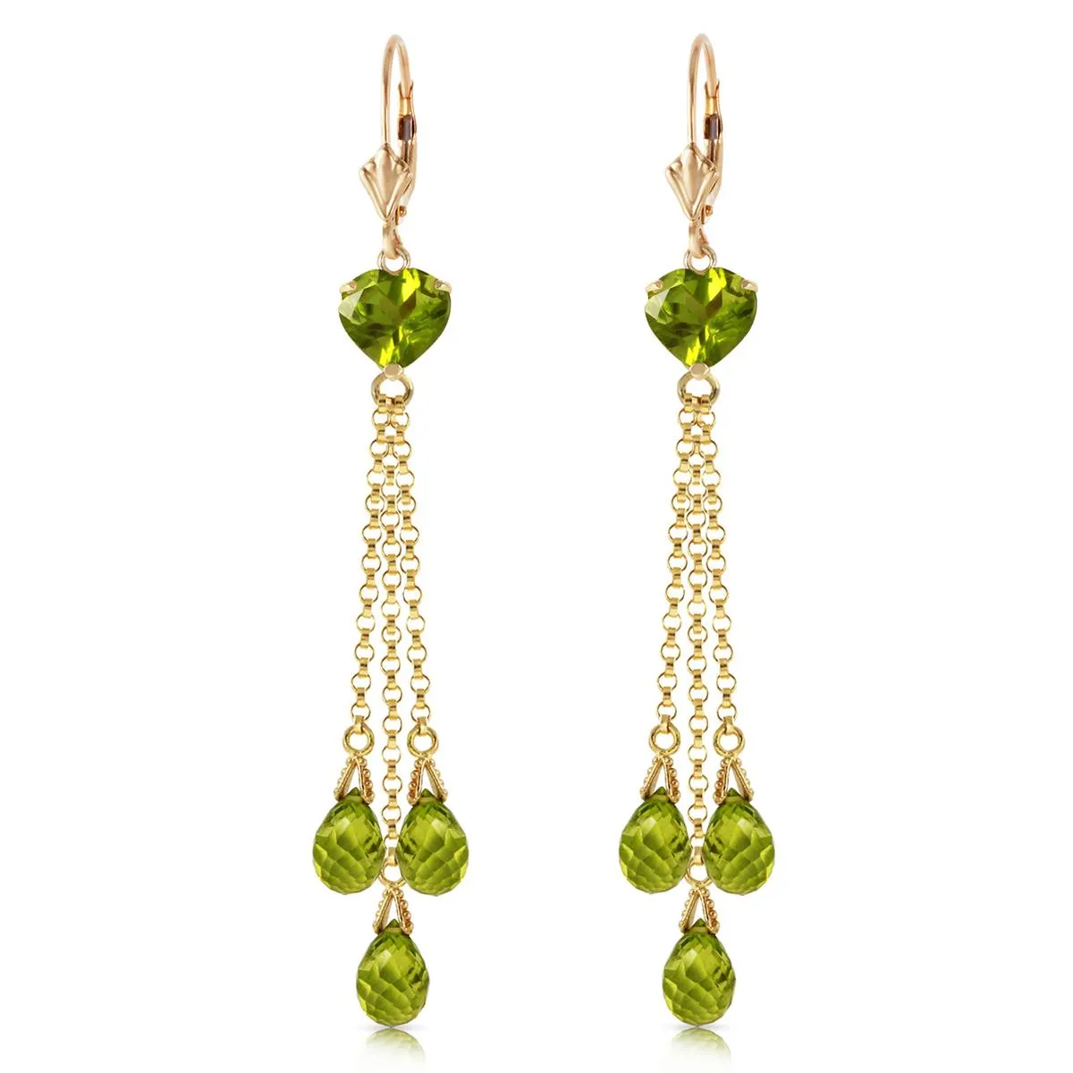 9.5 Carat 14K Solid Yellow Gold Chandelier Earrings Briolette Peridot