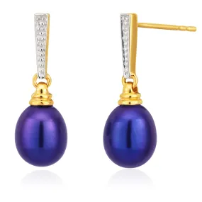9ct Yellow Gold Black Freshwater Pearl Drop Earrings