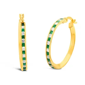 9ct Yellow Gold Silverfilled Green Cubic Zirconia 20mm Earrings