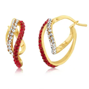 9ct Yellow Gold Silverfilled Red White Twisted Hoop Earrings