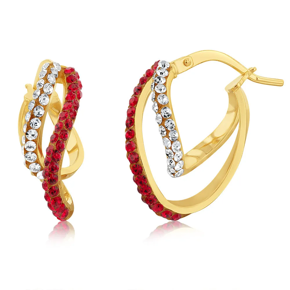 9ct Yellow Gold Silverfilled Red White Twisted Hoop Earrings