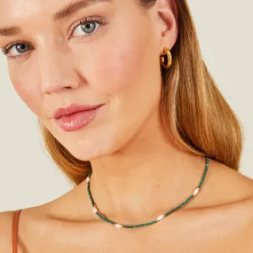 Accessorize London Women's Z Real Gold Plated Green Pearl Station Necklace
