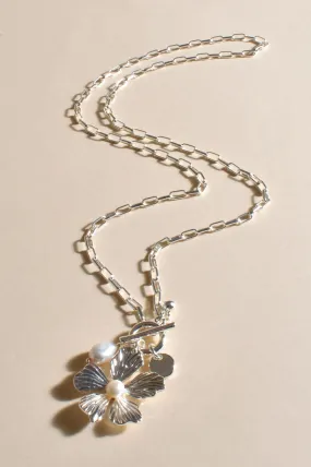 Adorne Long Kalani Orchid Pendant - Silver