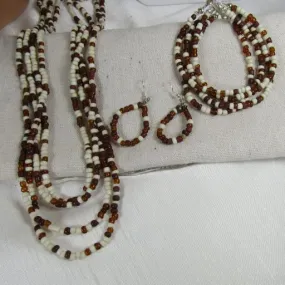 African Seed Bead Designer Jewelry Set Long Necklace Classic Look